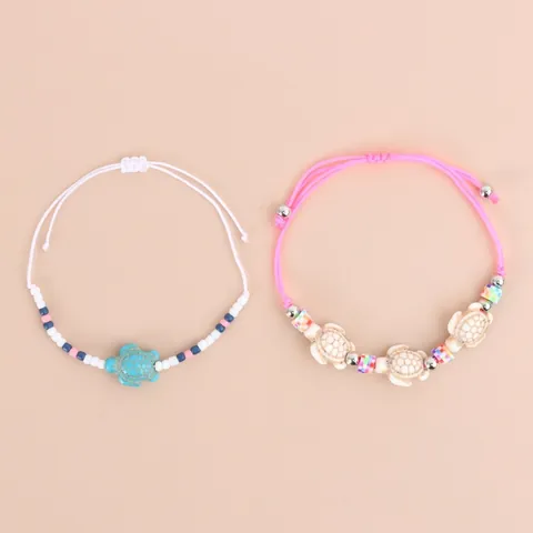 Pulsera Trenzada de Tortuga Marina y Estrella de Mar Bohemia Cuerda Ajustable Cuenta de Turquesa Tejida a Mano Joyería de Playa para Mujer