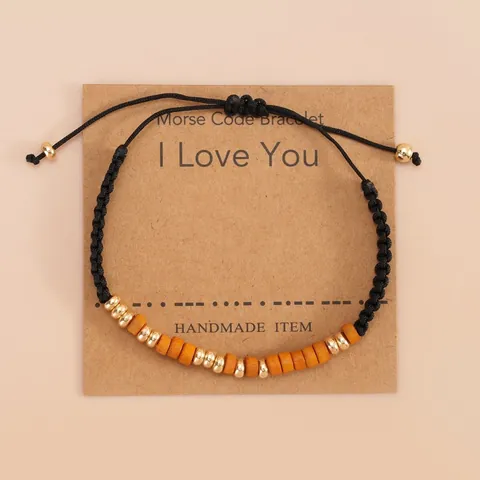 Handmade Morse Code Bracelet For Women Men I Love You Woven Black Cord Wood Alloy Bead Adjustable Couple Jewelry Gift