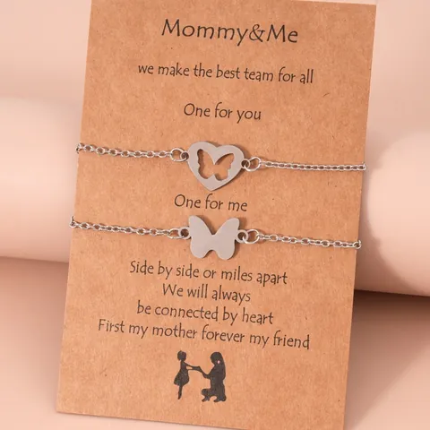 Roestvrij Stalen Vlinder Hart Armband Vrouwen Moeder Dochter Sieraden Mommy And Me Cadeau Verstelbare Ketting