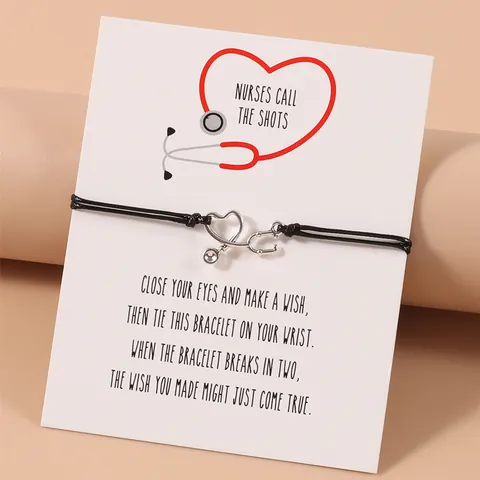 Tag Der Krankenschwester Stethoskop Herz Geflochtenes Armband Für Damen Legierung Medizinischer Schmuck Geschenk Verstellbare Wachskordel Wunscharmband