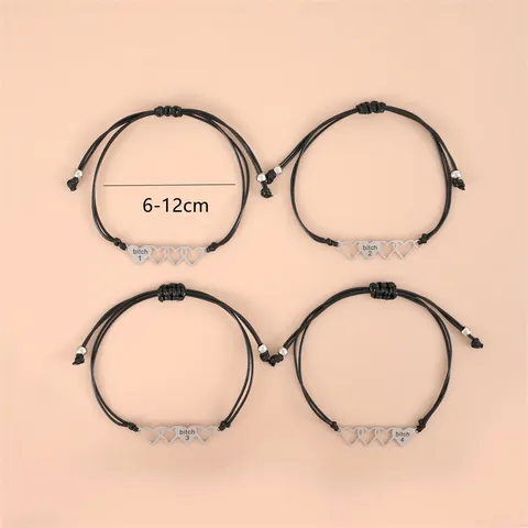 Juego de Pulseras de Amistad Tejidas de Acero Inoxidable con Corazón Grabado Cordón Ajustable Joyería Personalizada para Mujeres