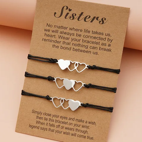 Stainless Steel Heart Braided Bracelet For Sisters Friends Adjustable Cord Friendship Jewelry Gift For Women Teens