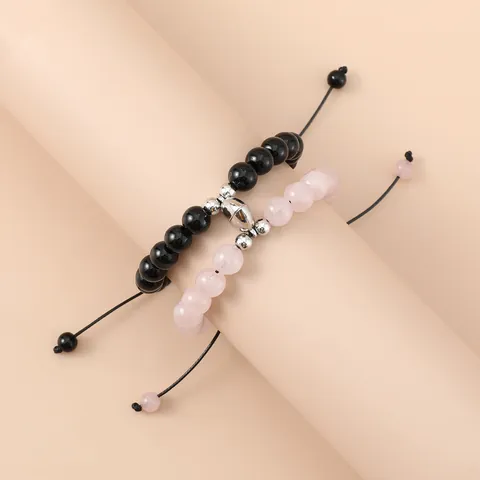 Koppel Magnetische Aantrekkingskracht Hart Armband Verstelbaar Gevlochten Touw Synthetisch Kristal Glas Kralen Sieraden Cadeau