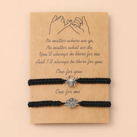 Roestvrij Staal Spin En Spinnenweb Gevlochten Armband Set Voor Beste Vrienden Koppels Minimalistische Gothic Sieraden Cadeau