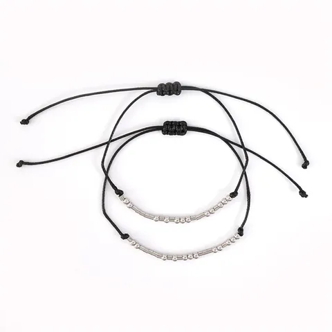 Morse Code Bracelet Set For Couples Stainless Steel Beads Adjustable Woven Cord I Love You Message Card Jewelry Gift For Women
