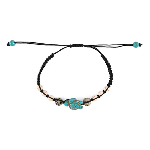 Handmade Woven Turquoise Turtle Bracelet Bohemian Natural Stone Beads Adjustable Cord Bracelet For Men Women Vintage Animal Jewelry