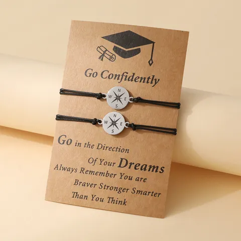 Kompas Gevlochten Touw Armband Set Roestvrij Staal Verstelbaar Inspirerende Kaart Afstuderen Cadeau Voor Koppels Vrienden Sieraden