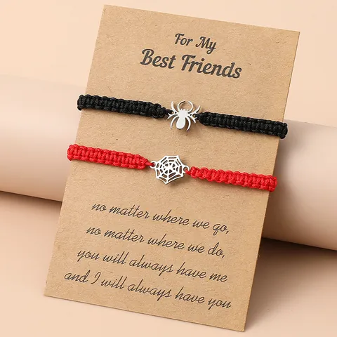 Roestvrij Staal Spin En Spinnenweb Gevlochten Armband Set Voor Beste Vrienden Koppels Minimalistische Gothic Sieraden Cadeau