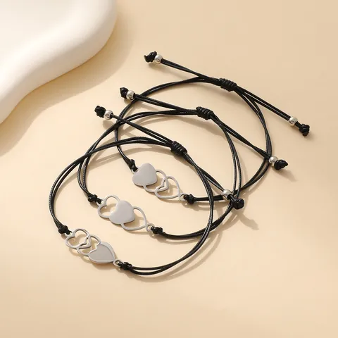 Roestvrij Stalen Hart Gevlochten Armband Set Voor Vrouwen Zussen Beste Vrienden Moeder Dochter Verstelbare Was Touw Sieraden Cadeaukaart