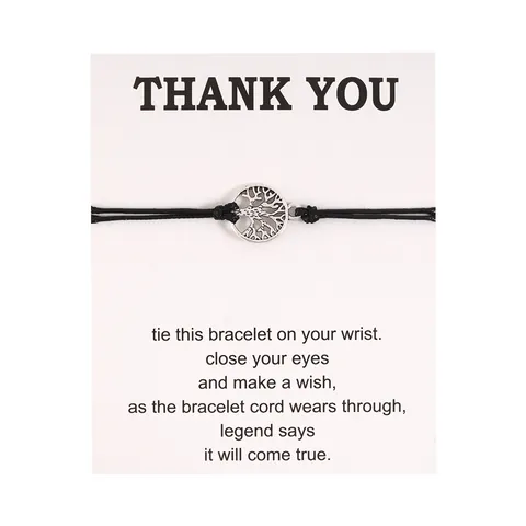 Vintage Lebensbaum Gewebtes Schnurarmband Mit Thank You Wunschkarte Verstellbares Legierung Charm Armband Für Damen Herren Geschenk Schmuck