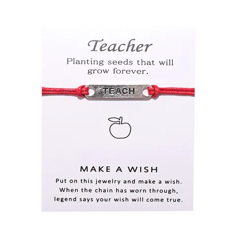 Geschenk Zum Lehrertag Legierung Teach Briefplatte Geflochtenes Kordel Wunscharmband Mit Grußkarte Für Lehrer Unisex Schmuck