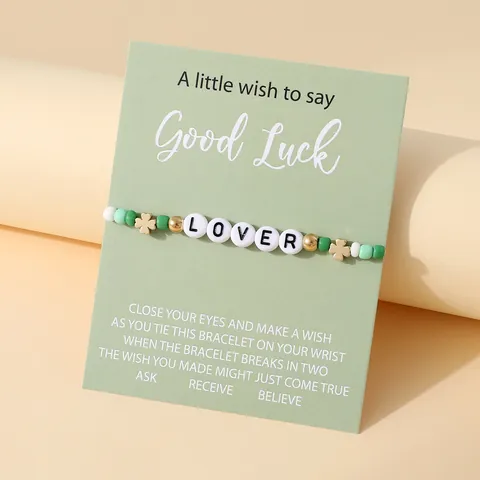 Bohemian Beaded Bracelet Clover Charm Heart Flower Bracelet Lucky Letter Bead Elastic Stackable Bracelet For Women Beach Jewelry