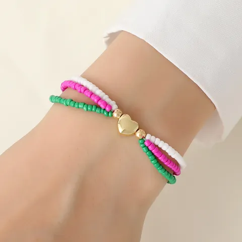 Boheems Kleurrijke Meerdere Lagen Zaadkralen Armband Harthanger Verstelbaar Enkelbandje Voor Vrouwen Meisjes Handgemaakte Zomer Sieraden Hart Charme Set