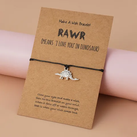 Handgemaakte Dierenhanger Wensarmband Voor Vrienden Stellen Verstelbaar Zwart Waskoord Legering Dino Hond Kat Sieraden Cadeau