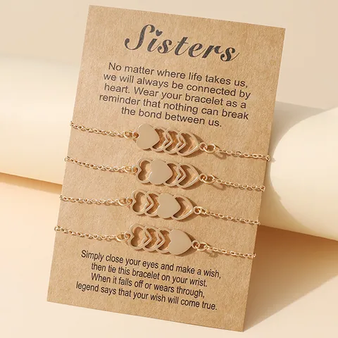 Roestvrij Stalen Hart Armband En Ketting Met Zussen Zegenkaart Goud Zilver Vergulde Hart Sieraden Voor Vrouwen Meisjes Cadeau
