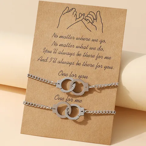 Personalized Stainless Steel Handcuff Friendship Bracelet Set For Couples Women Woven Wax Rope And Chain Jewelry With Card