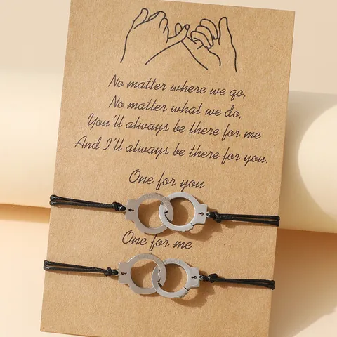 Personalized Stainless Steel Handcuff Friendship Bracelet Set For Couples Women Woven Wax Rope And Chain Jewelry With Card