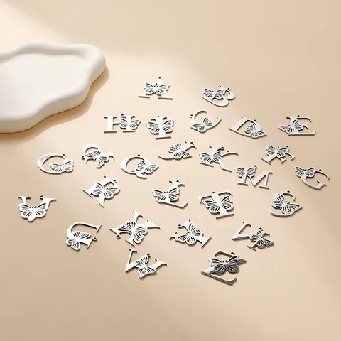Roestvrij Staal Letter Vlinder Holle Hanger Ketting Armband Maken DIY Sieraden Onderdelen Alfabet Charm Minimalistisch Accessoire