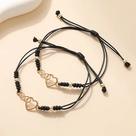 Edelstahl Herz Unendlichkeitssymbol Gewebtes Armband Für Paare Freunde Verstellbares Wachsseil Charm Armband Handgemachter Schmuck Geschenk