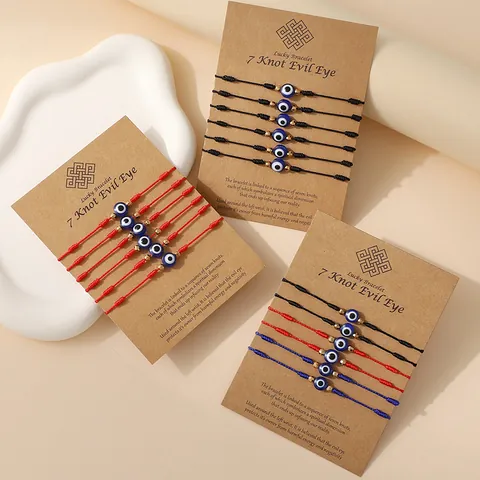 7 Knopen Boze Oog Geluksarmband Rood Zwart Gevlochten Touw Hars Kraal Legering Tussenstuk Verstelbare Sieraden Cadeau voor Mannen Vrouwen