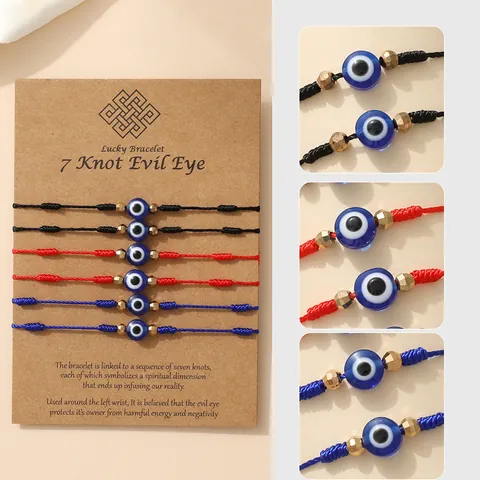 7 Knopen Boze Oog Geluksarmband Rood Zwart Gevlochten Touw Hars Kraal Legering Tussenstuk Verstelbare Sieraden Cadeau voor Mannen Vrouwen