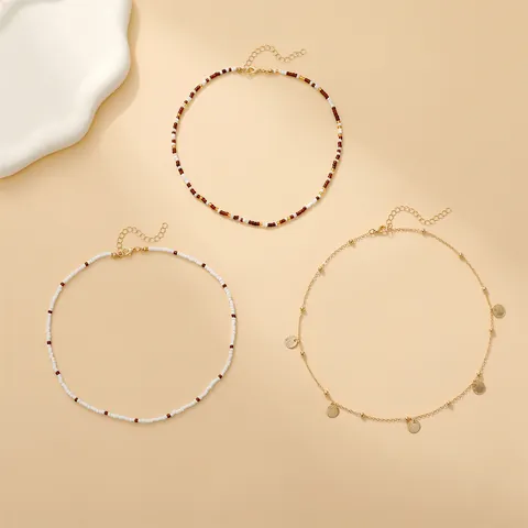 Bohemian Layered Beaded Necklace Bracelet Anklet Set Gold Alloy Shell Pendant Beach Jewelry For Women Multi Strand