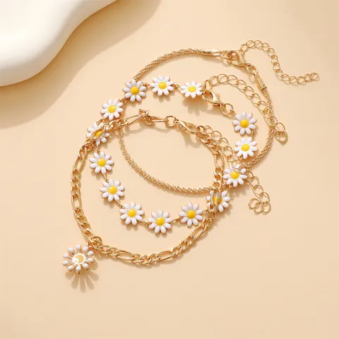 Zonnebloem Madeliefje Armband En Enkelband Voor Vrouwen Goud Zilver Verguld Emaille Bloem Kralen Sieraden Voor Zomervakantie