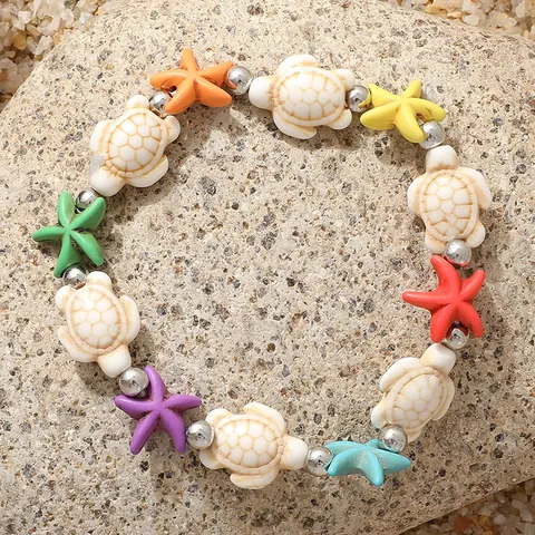 Boheemse Oceaan Stijl Zeeschildpad Zeester Kralen Armband Voor Dames Heren Turkoois Geweven Verstelbaar Zomer Strand Sieraden