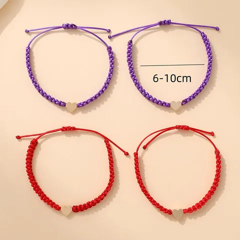 Handgemaakte Gevlochten Touw Hart Armband Verstelbare Vergulde Koperen Hart Bedel Vriendschap Koppel Sieraden