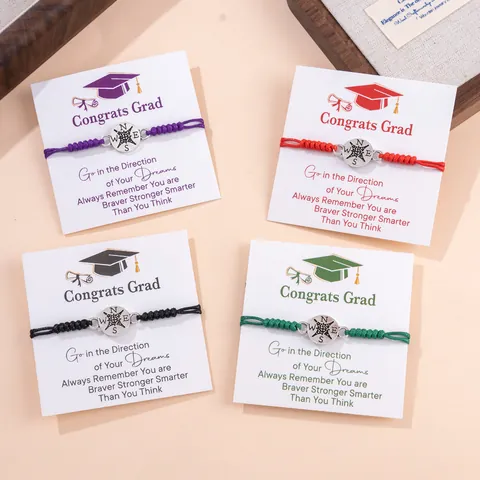 Handgemaakte Kompasroos Charm Gevlochten Armband Voor Afstudeercadeau Legering Verstelbare Wassnoer Sieraden Voor Studenten