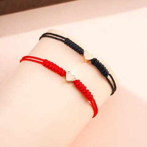 Pulseras de Corazón Tejidas a Mano Dije de Corazón de Cobre Cordón de Poliéster Ajustable Joyería Minimalista Regalo de Amistad