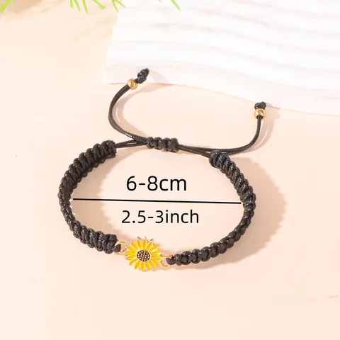 Handgemaakte Zonnebloem Gevlochten Armband Verstelbaar Touw Ketting Emaille Bloemen Charm Armband Cadeau Voor Vrouwen Mannen Sieraden