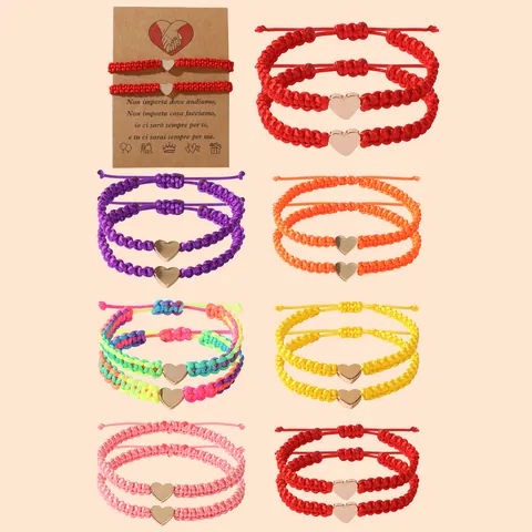 Minimalistische Handgemaakte Geweven Hart Charm Armband Set Voor Vrouwen Vriendschap Verstelbare Koperen Touw Ketting Armband Sieraden