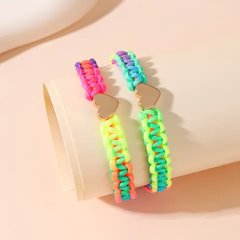 Minimalistische Handgemaakte Geweven Hart Charm Armband Set Voor Vrouwen Vriendschap Verstelbare Koperen Touw Ketting Armband Sieraden