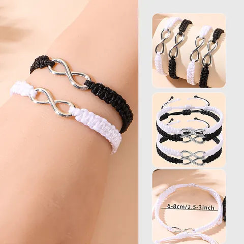 Infinity Symbol Zinc Alloy Woven Rope Adjustable Bracelet Set For Couples Friendship Unisex Minimalist Fashion Jewelry
