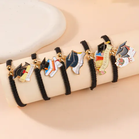 Graduation Cap Enamel Pendant Braided Bracelet For Men Women Handmade Adjustable Graduation Gift With Inspirational Card Jewelry