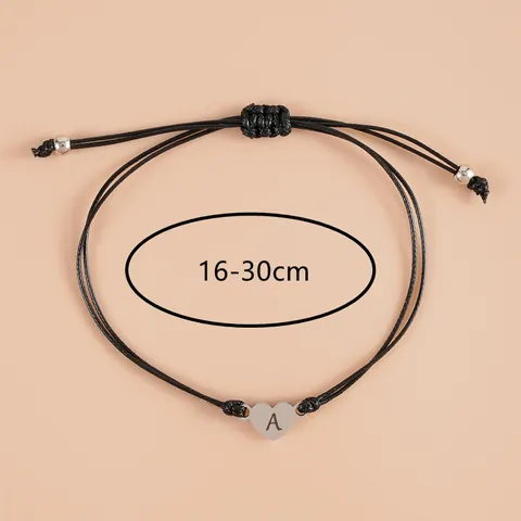 Roestvrij Staal Hart Initiaal Letter Geweven Armband Voor Dames Heren Zwart Wastouw Verstelbaar Minimalistische Gepersonaliseerde Sieraden