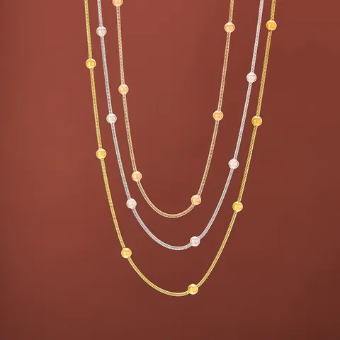 Titanium Steel Triple Layered Bead Necklace For Women Elegant Snake Chain Multi Row Minimalist Choker Fashion Jewelry Gift