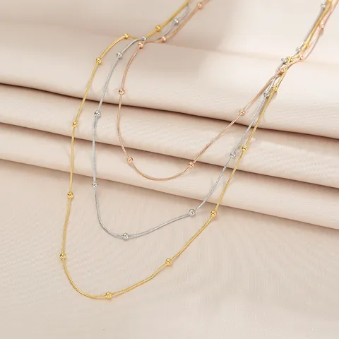 Titanium Steel Triple Layered Bead Necklace For Women Elegant Snake Chain Multi Row Minimalist Choker Fashion Jewelry Gift