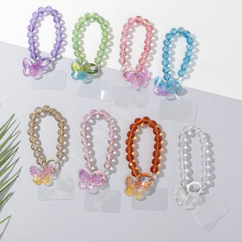 Ins Stijl Kleurrijke Vlinder Kralen Telefoonketting Glazen Kralen Mobiele Telefoon Lanyard Strap Polsband Sieraden Cadeau Vrouwen