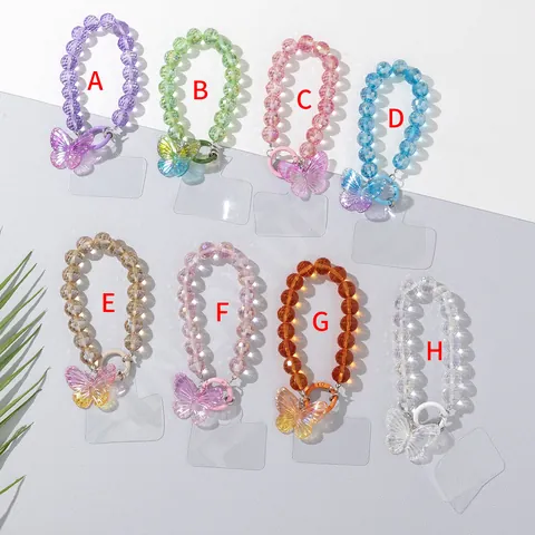 Ins Stijl Kleurrijke Vlinder Kralen Telefoonketting Glazen Kralen Mobiele Telefoon Lanyard Strap Polsband Sieraden Cadeau Vrouwen