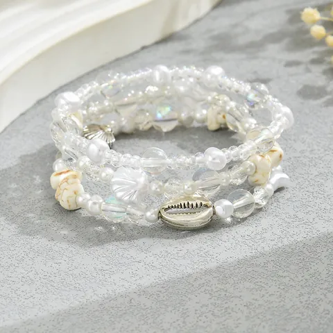 Pulseras de Cuentas Multicapa Bohemias para Mujer Aleación Concha Estrella de Mar Corazón Colgantes Imitación Perla Vidrio Joyería de Playa