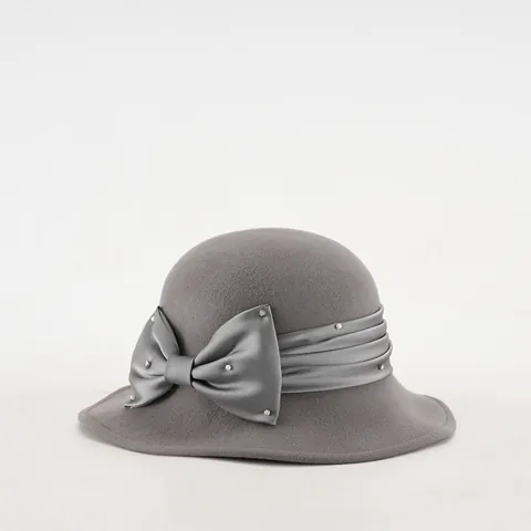 Κομψό Γυναικείο Μάλλινο Τσόχινο Καπέλο Cloche Βίντατζ Κοσμικό Χειμερινό Ζεστό Καπέλο Bucket Με Σατέν Φιόγκο Τεχνητό Μαργαριτάρι Διακόσμηση Στρας