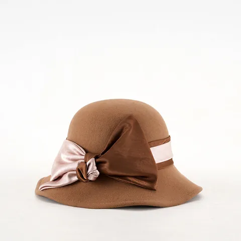 Κομψό Γυναικείο Μάλλινο Τσόχινο Καπέλο Cloche Βίντατζ Κοσμικό Χειμερινό Ζεστό Καπέλο Bucket Με Σατέν Φιόγκο Τεχνητό Μαργαριτάρι Διακόσμηση Στρας