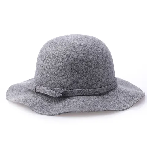 Cappello a Secchiello in Lana Elegante da Donna Bordo Ondulato Cappello Cloche Vintage Tinta Unita Feltro di Lana Fiocco Autunno Inverno