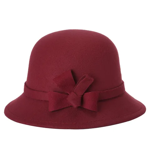 Damen Vintage Wollstoff Glockenhut Elegant Schleife Winter Warm Fischerhut Einfarbig Melone Für Party Alltag Schmuck