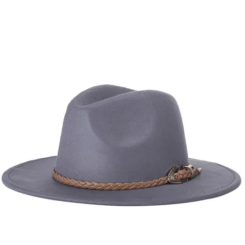 Damen Vintage Fedora Hut Mit Breiter Krempe Geflochtener Gürtelschnalle Baumwollmischung Filz Jazzhut Für Herbst Winter Mode