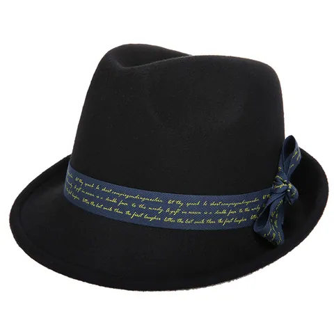 Vintage Wollimitat Filzhut Für Damen Eleganter Britischer Stil Jazz Kappe Mit Englisch Bedrucktem Band Schleife Breite Krempe Herbst Winter Hut