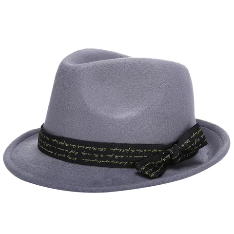 Vintage Wollimitat Filzhut Für Damen Eleganter Britischer Stil Jazz Kappe Mit Englisch Bedrucktem Band Schleife Breite Krempe Herbst Winter Hut