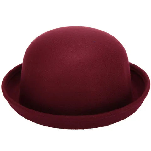 Vintage Wollen Vilt Bolhoed Voor Vrouwen Ronde Bovenkant Rolrand Klassieke Bolhoed Warme Mode Jurk Hoed Accessoires